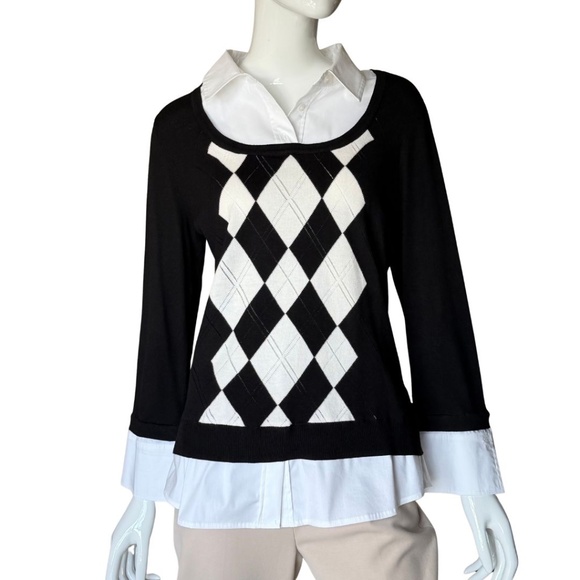 White House Black Market Sweaters - White House Black Market Layered Argyle Sweater Size Medium